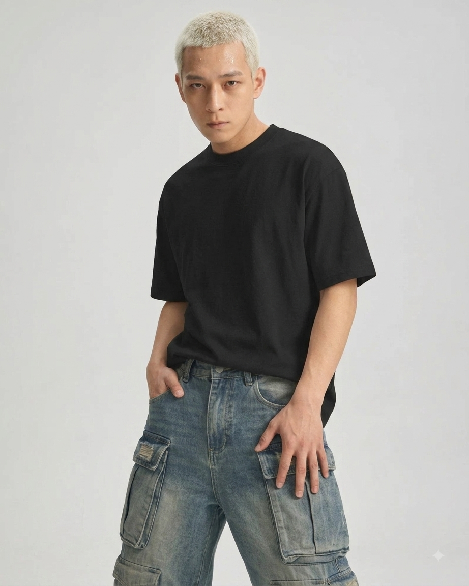 Black Oversized Terry Tee (Unisex)