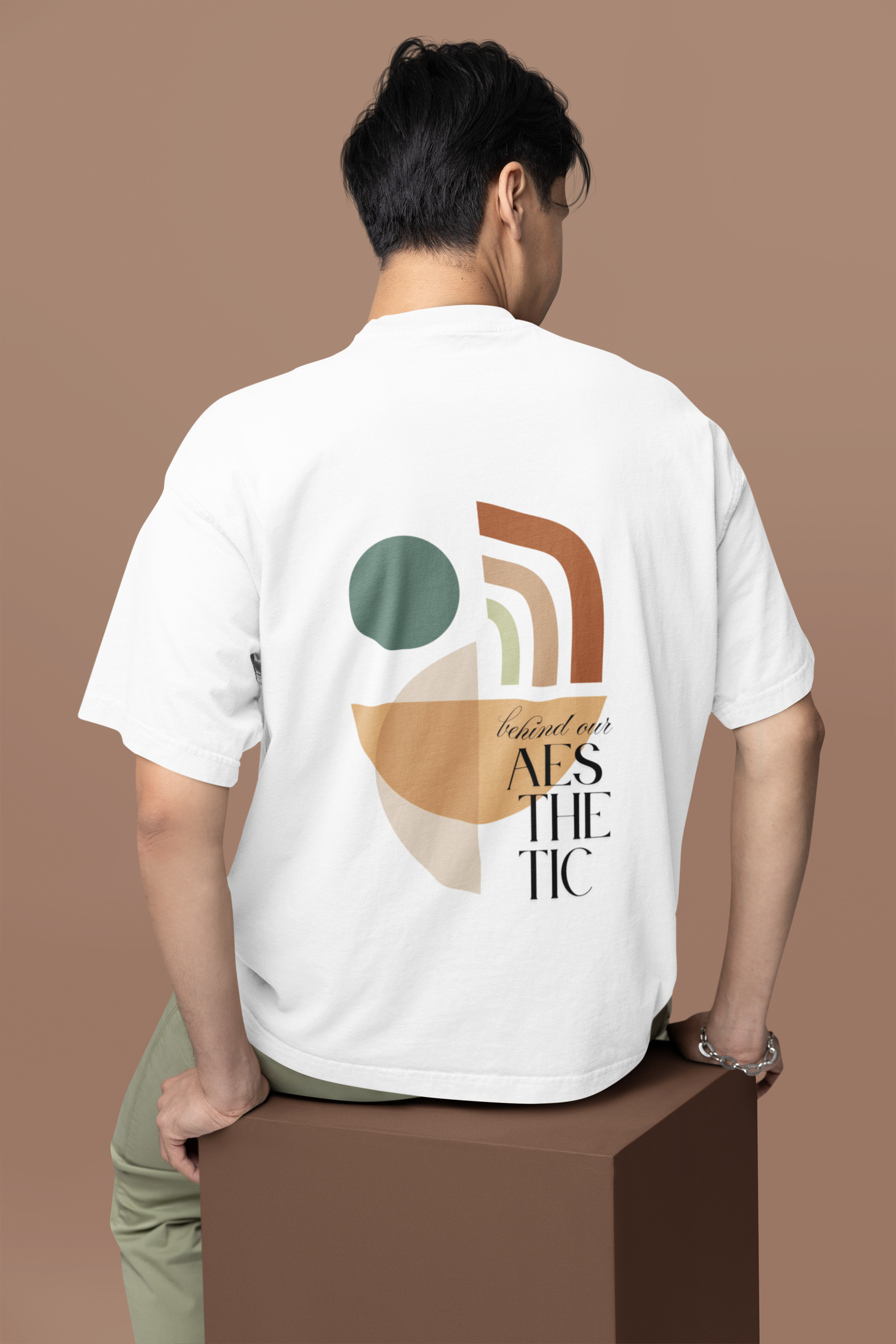 “BEHIND OUR AESTHETIC” Oversized Unisex White Tee