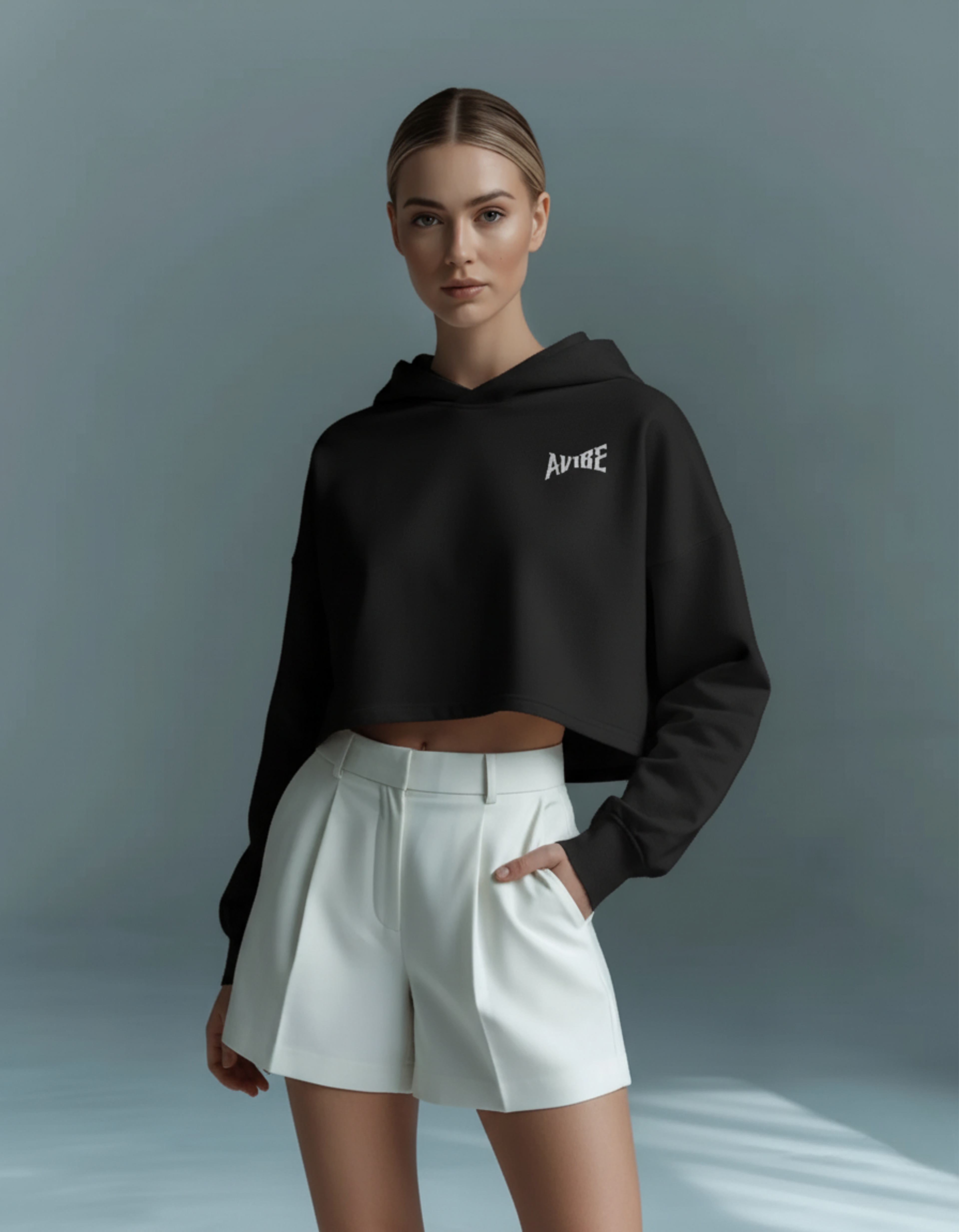 A’VIBE Cropped Hoodie – Midnight Edition