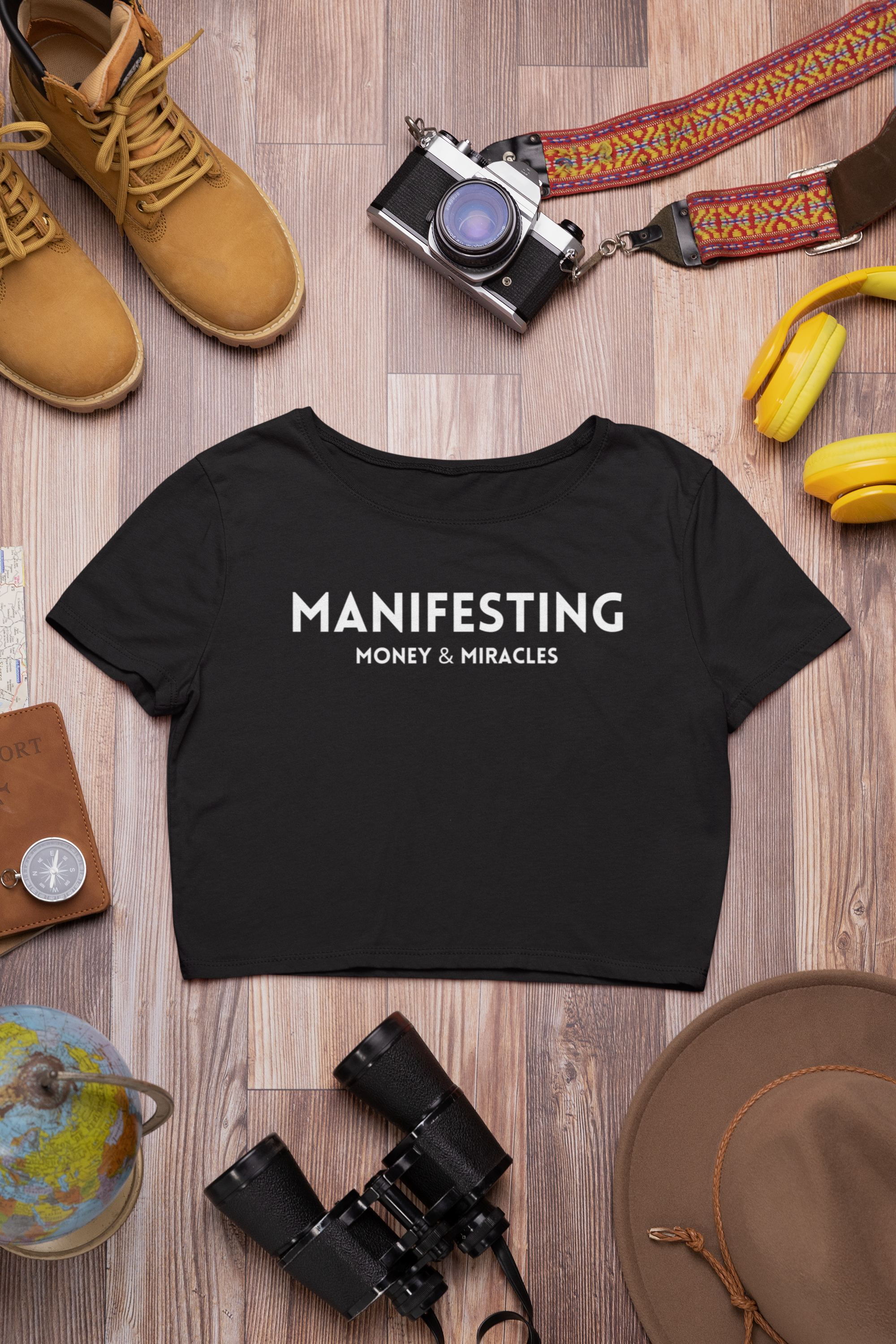 “Manifesting Money & Miracles” Black Crop Top