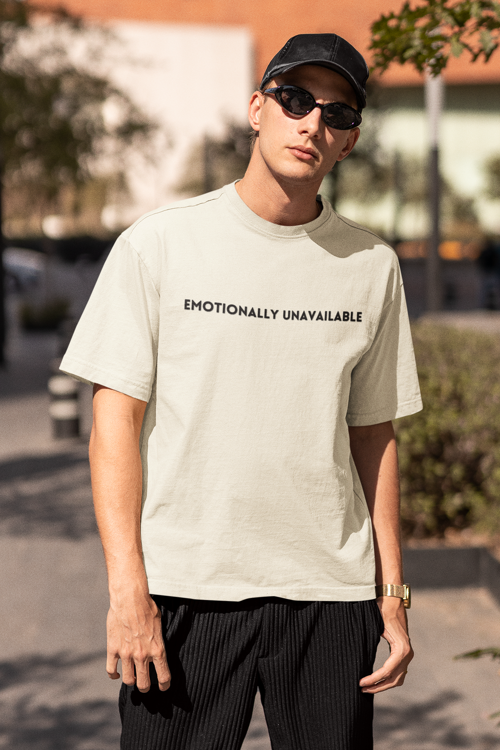 “Emotionally Unavailable” Oversized Tee (White & Off-White)